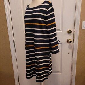 Ann Taylor Nautical Blue Dress Blue White Yellow Stripes Stripe Preppy L…